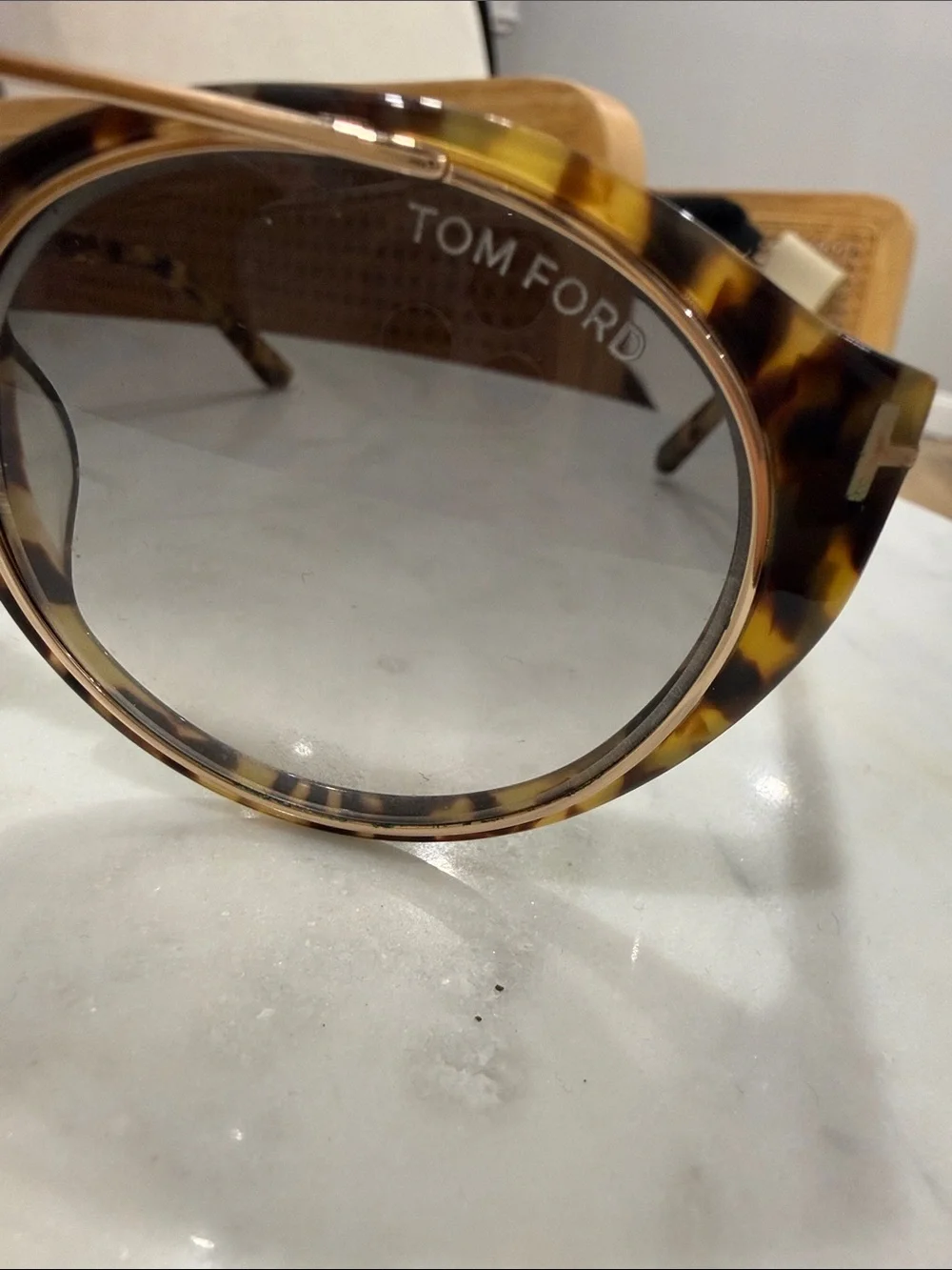 Tom Ford Tortoiseshell Round Sunglasses with Gold Accents
